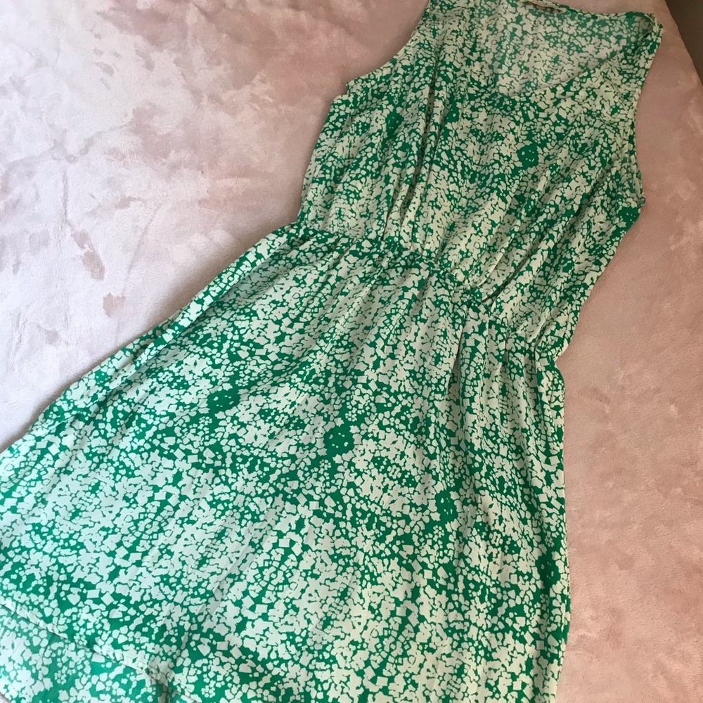Printed green & white V-neck dress